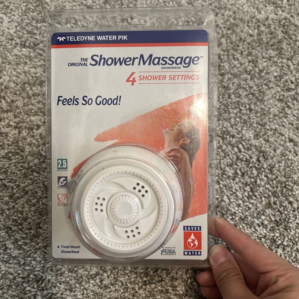 Waterpik Shower Massage Head Fixed Mount Showerhead 4 Settings White New